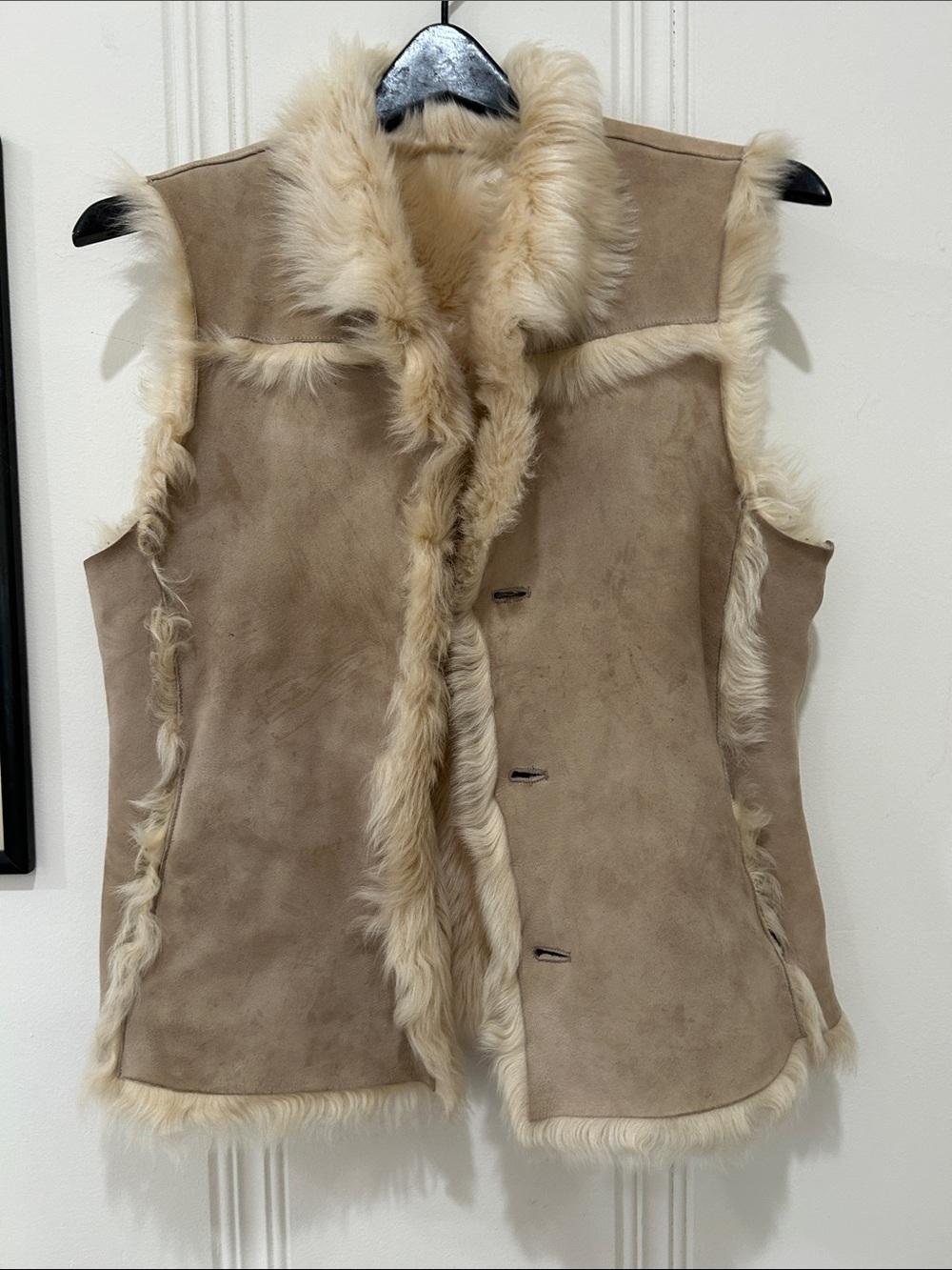 Women's Suede Shearling Vest - Cream Taupe